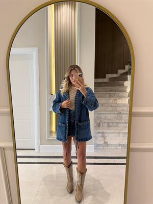 Kuş Gözü Detaylı İkili Denim Takım 