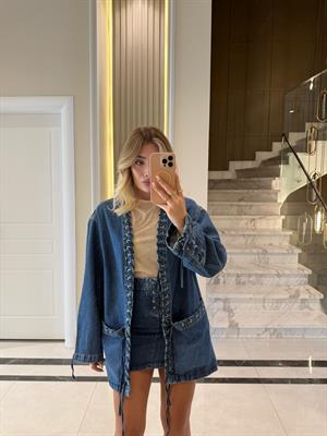 Kuş Gözü Detaylı İkili Denim Takım 