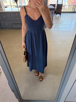 Lacivert Arkadan Bağlamalı Elbise CR