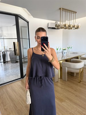 Lacivert Askılı Bluz Etek Takım-51165