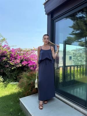 Lacivert  Askılı Bluz Etek Takım-51165