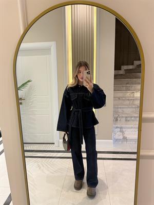 Lacivert Cepli Kuşaklı Denim Takım