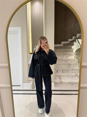 Lacivert Cepli Kuşaklı Denim Takım
