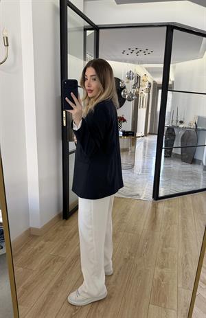 Lacivert Çizgili Astarlı Poliviskon Ceket-9300