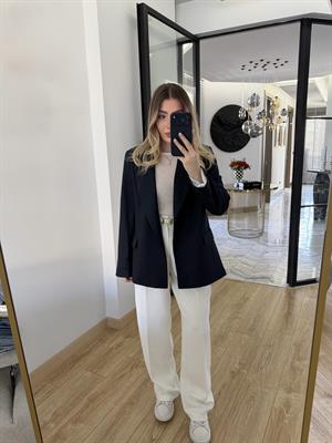 Lacivert Çizgili Astarlı Poliviskon Ceket-9300