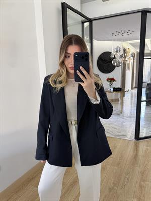 Lacivert Çizgili Astarlı Poliviskon Ceket-9300