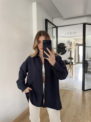 Lacivert Çizgili Kendinden Dokulu Tensel Gömlek 1724