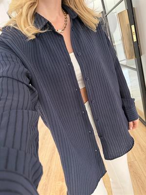 Lacivert Çizgili Kendinden Dokulu Tensel Gömlek 1724