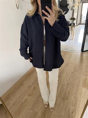 Lacivert Çizgili Kendinden Dokulu Tensel Gömlek 1724