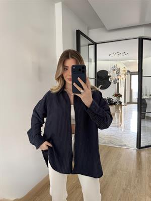 Lacivert Çizgili Kendinden Dokulu Tensel Gömlek 1724