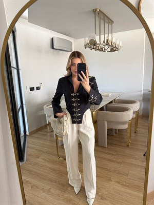 Lacivert Denim Agraflı Tasarım Ceket-7916