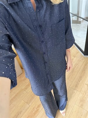 Lacivert Denim Efektli Tensel Taşlı Takım 37464