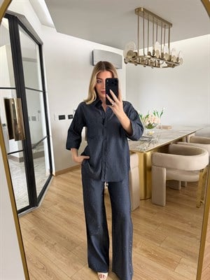 Lacivert Denim Efektli Tensel Taşlı Takım 37464
