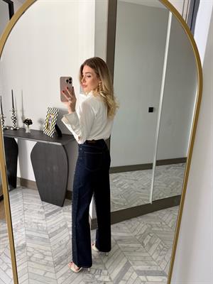 Lacivert Full Taşlı Straight Jean