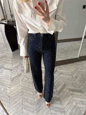 Lacivert Full Taşlı Straight Jean