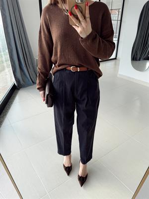 Lacivert Kendinden Kemerli Denim Pantolon -51088