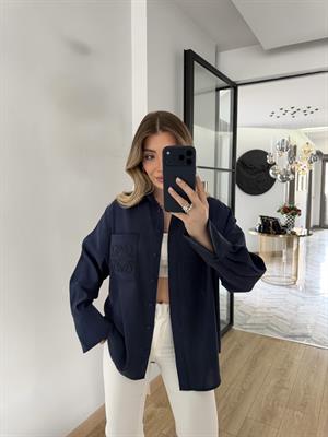 Lacivert Orjinal Marka Cebi Nakışlı Gömlek