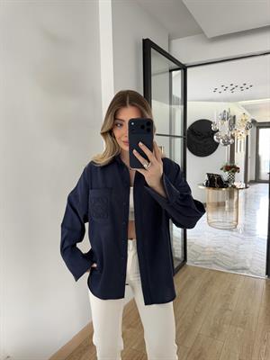 Lacivert Orjinal Marka Cebi Nakışlı Gömlek