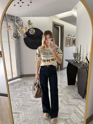 Lacivert Orjinal Marka Wide Leg Jean