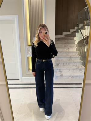 Lacivert Rins Yıkama  Geniş Paçalı Jean -71706
