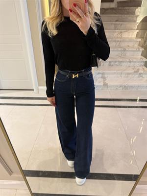 Lacivert Rins Yıkama  Geniş Paçalı Jean -71706