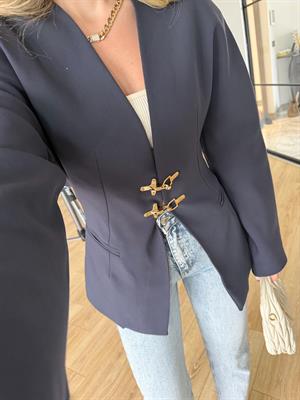 Lacivert Rengi Yakasız Blazer Ceket-9726