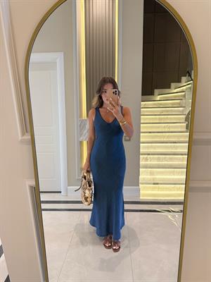 Lacivert Tencel Verev Kesim Elbise-90567