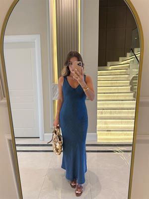 Lacivert Tencel Verev Kesim Elbise-90567