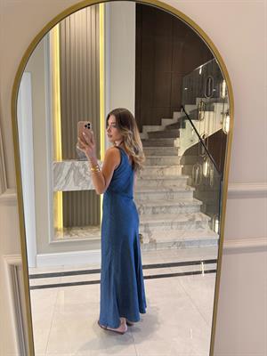 Lacivert Tencel Verev Kesim Elbise-90567