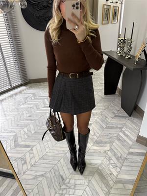 Lacivert Yandan Pileli Şortlu Mini Etek-37210