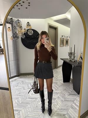 Lacivert Yandan Pileli Şortlu Mini Etek-37210