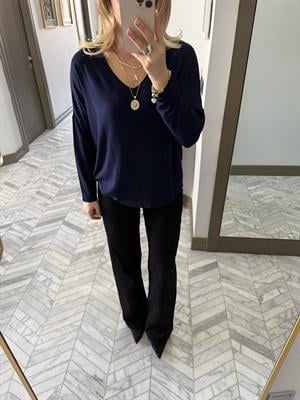 Lacivert Yarasa Kollu Yumoş Bluz-7590