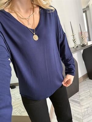 Lacivert Yarasa Kollu Yumoş Bluz-7590