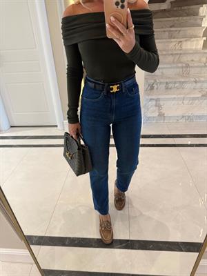 Lacivert Yüksekbel Boyfit Jean -GM2402