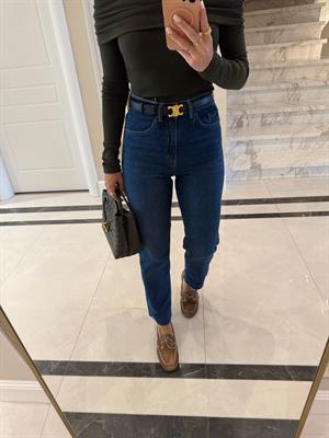 Lacivert Yüksekbel Boyfit Jean -GM2402