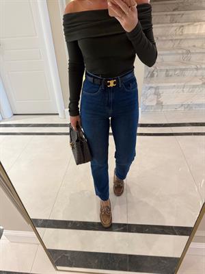 Lacivert Yüksekbel Boyfit Jean -GM2402