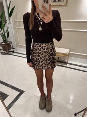 Leo Desenli Kadife Dokulu Mini Etek