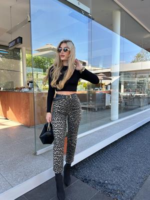 Leopar Desen Boyfit Kesim Jean  