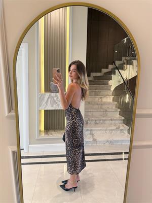 Leopar Desenli Boyudan Bağlamalı Midi Elbise