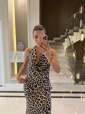 Leopar Desenli Etek - Bluz Takım