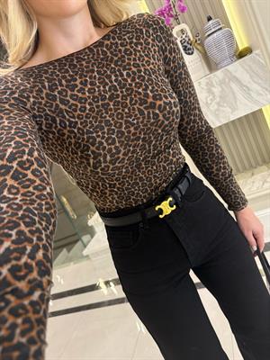 Leopar Desenli Kaşmir Bluz-32347