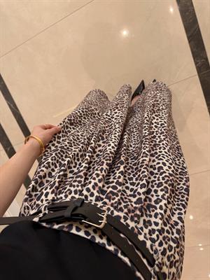 Leopar Desenli Keten Karışımlı Maksi Etek-7138