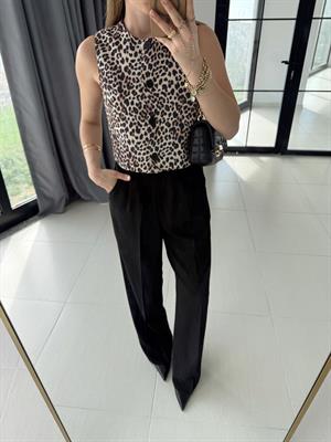 Leopar Desenli Keten Karışımlı Yelek-2517140