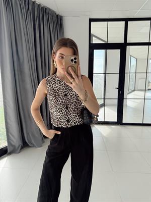 Leopar Desenli Keten Karışımlı Yelek-2517140