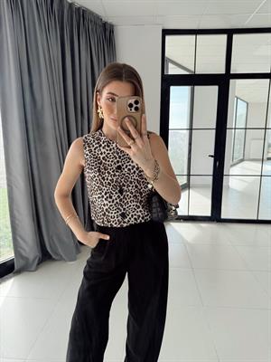 Leopar Desenli Keten Karışımlı Yelek-2517140