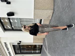 Leopar Desenli Önü Düğmeli Denim Etek 