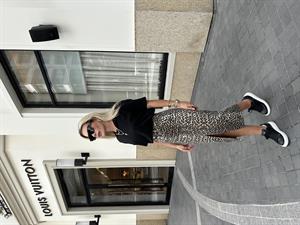 Leopar Desenli Önü Düğmeli Denim Etek 