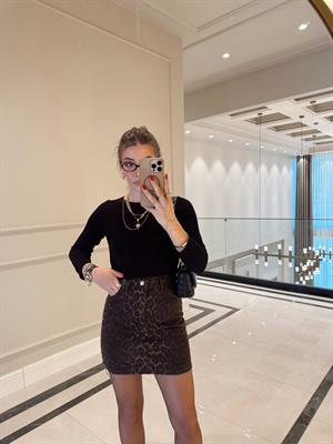 Leopar Desenli Özel Seri Gabardin Etek