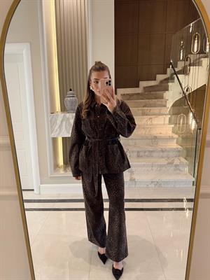 Leopar Desenli Özel Seri Gabardin Pantolon Ceket İkili Takım