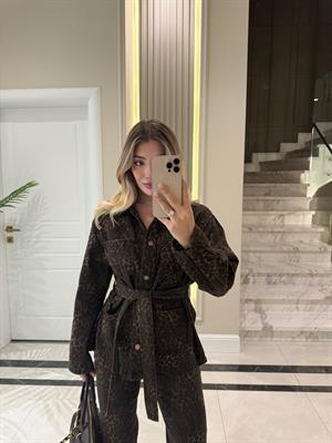 Leopar Desenli Özel Seri Gabardin Pantolon Ceket İkili Takım